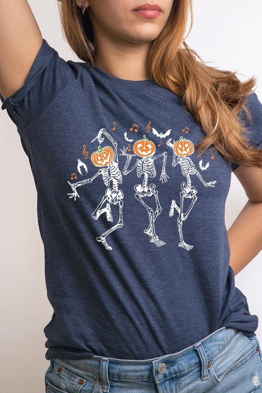 Heather navy dancing skeletons Halloween Shirt - Summer at Payton's Boutique