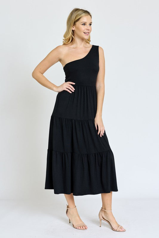 One Shoulder Ruffle Midi Dress - Summer at Payton's Online Boutique