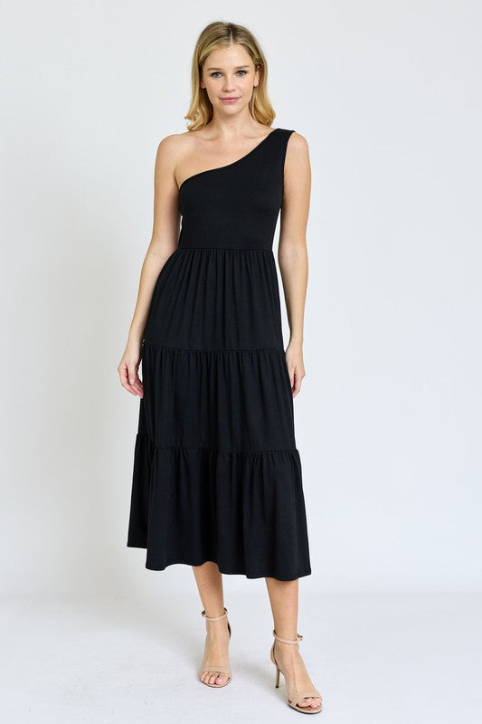 One Shoulder Ruffle Midi Dress - Summer at Payton's Online Boutique