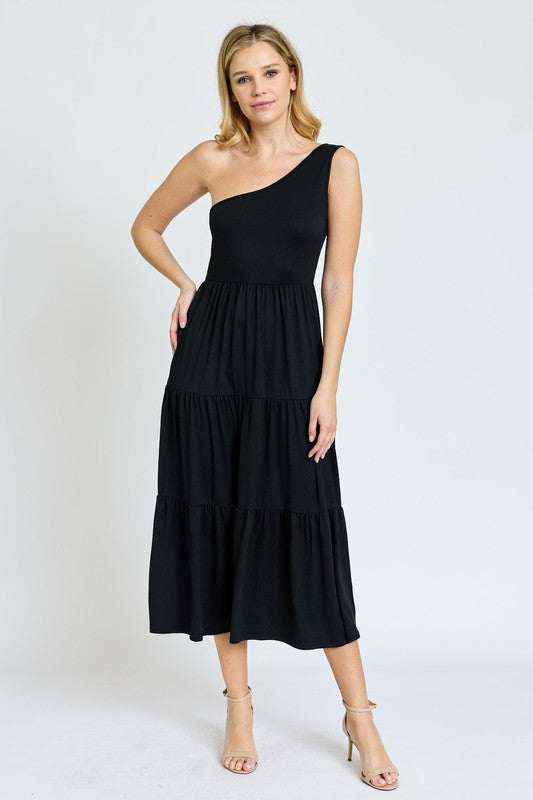 One Shoulder Ruffle Midi Dress - Summer at Payton's Online Boutique