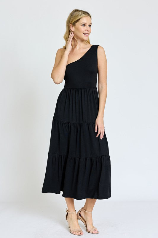 One Shoulder Ruffle Midi Dress - Summer at Payton's Online Boutique