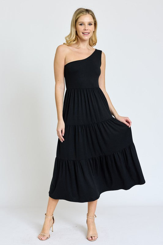One Shoulder Ruffle Midi Dress - Summer at Payton's Online Boutique