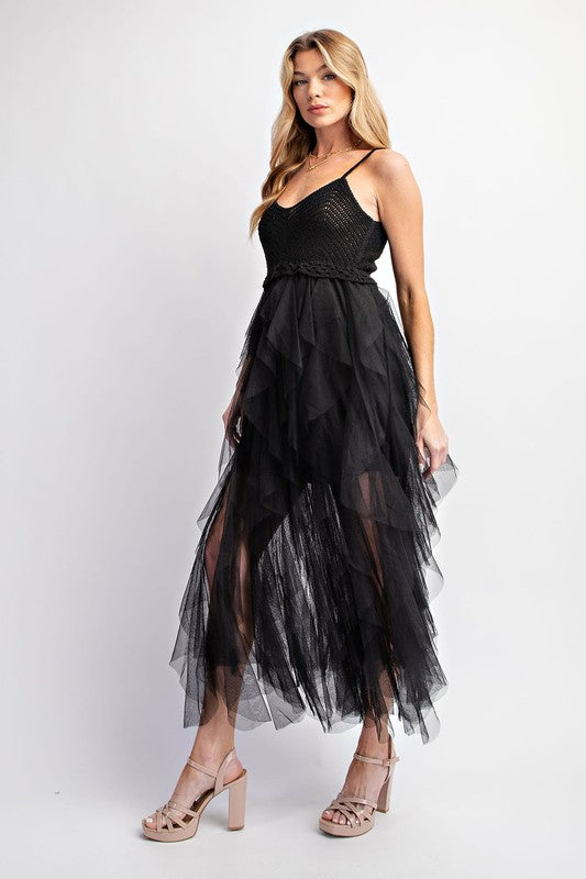 LOVELY TULLE MIDI CROCHET DRESS - Summer at Payton's Online Boutique