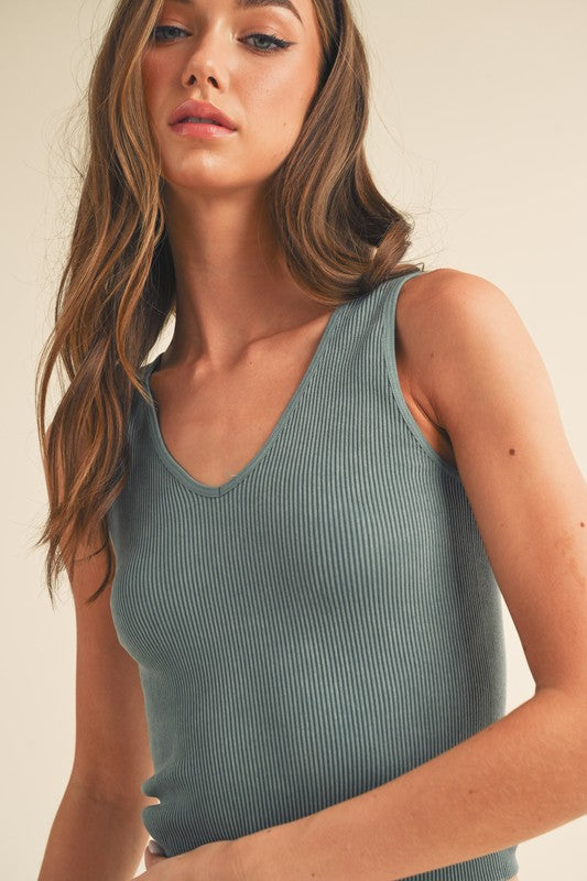 Seamless Reversible Stonewashed Ribbed Tank - Summer at Payton's Online Boutique