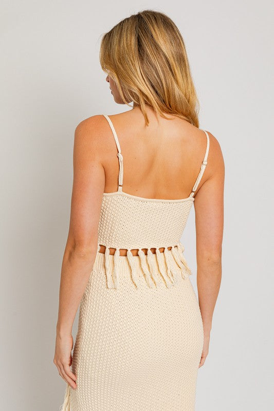 Tassel Detail Spaghetti Sweater Crop Top - Summer at Payton's Online Boutique