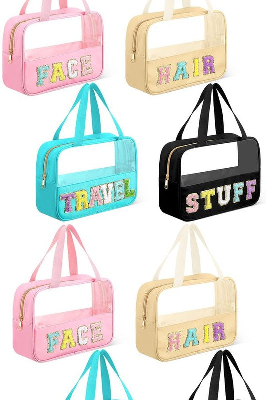 Chenille Letter Clear Travel Bag - Luggage Makeup Organizer - Summer at Payton's Online Boutique