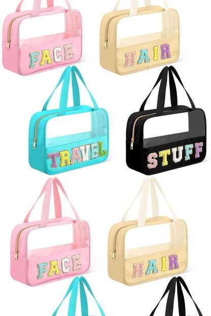 Chenille Letter Clear Travel Bag - Luggage Makeup Organizer