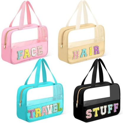 Chenille Letter Clear Travel Bag - Luggage Makeup Organizer