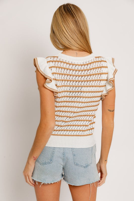 Round Neck Ruffle Sleeve Stripe Knit Top - Summer at Payton's Online Boutique