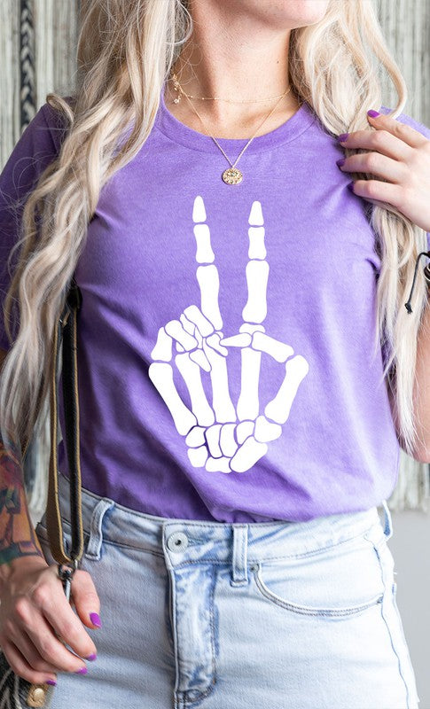 Skeleton Peace Sign Graphic Tee - Summer at Payton's Online Boutique