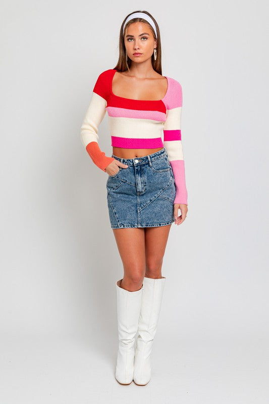 Long Sleeve Color Block Stripe Knit Top - Summer at Payton's Online Boutique