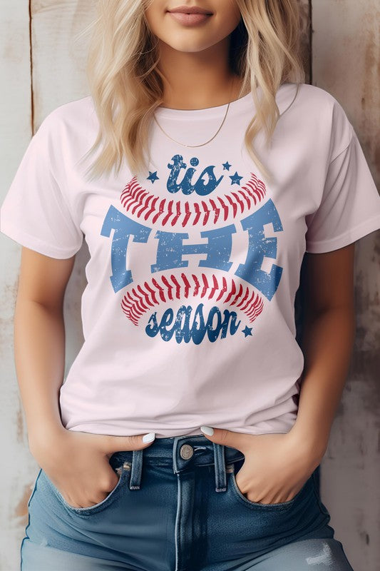 Soft Pink Tis The Season Baseball Graphic Tee