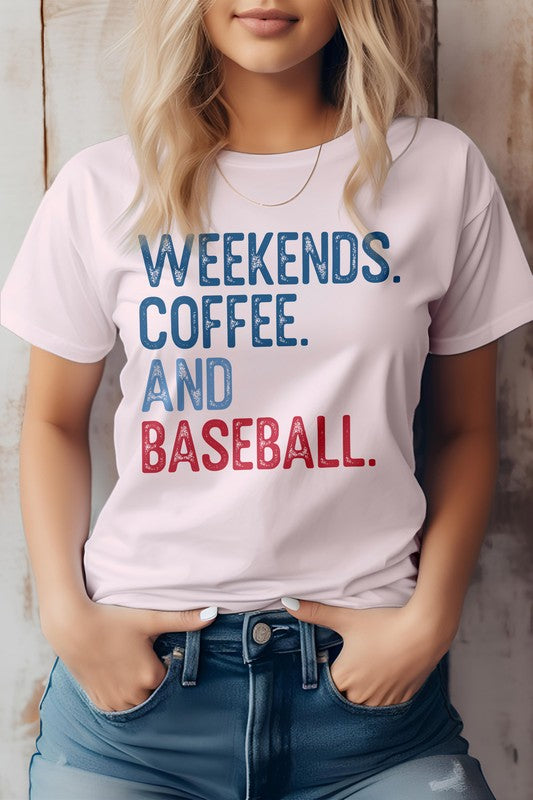 Soft Pink Weekends. Coffee. and Baseball Graphic Tee