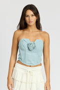 Denim Corset Top with Rose Detail - Summer at Payton's Online Boutique