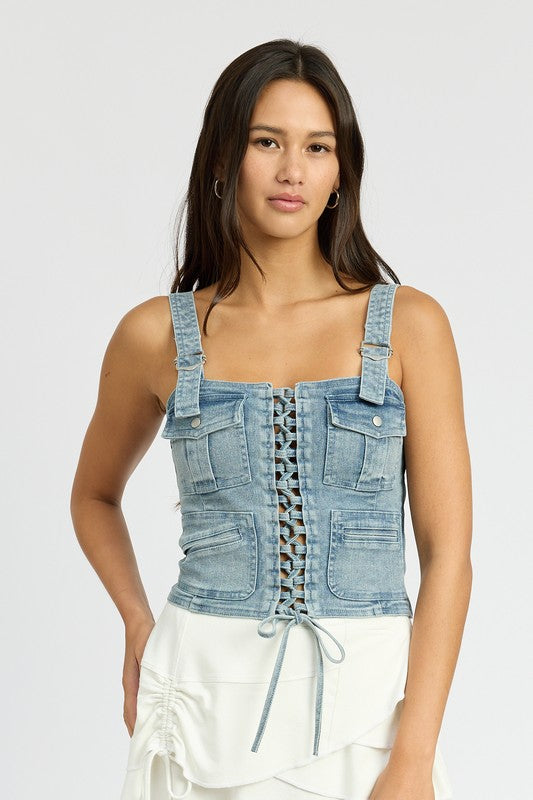 Cargo Denim Corset - Summer at Payton's Online Boutique