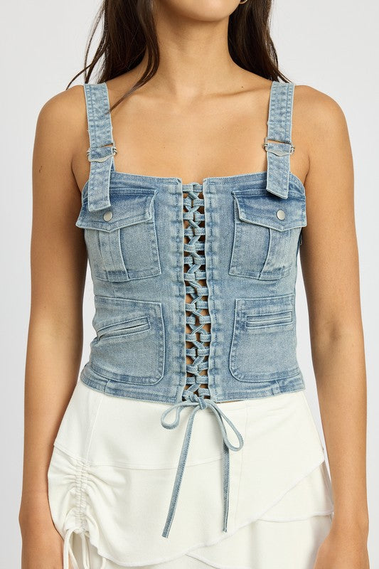 Cargo Denim Corset - Summer at Payton's Online Boutique
