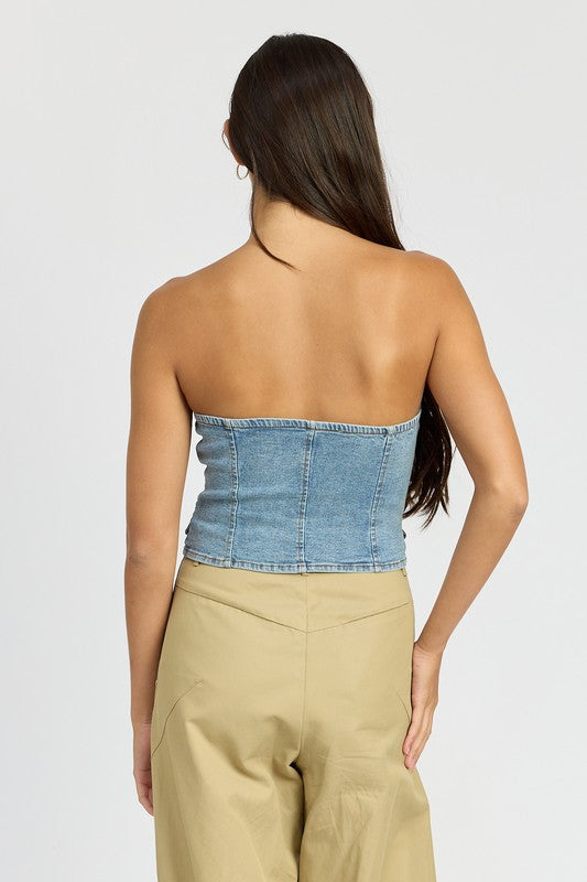 Button Front Denim Bustier Top - Summer at Payton's Online Boutique