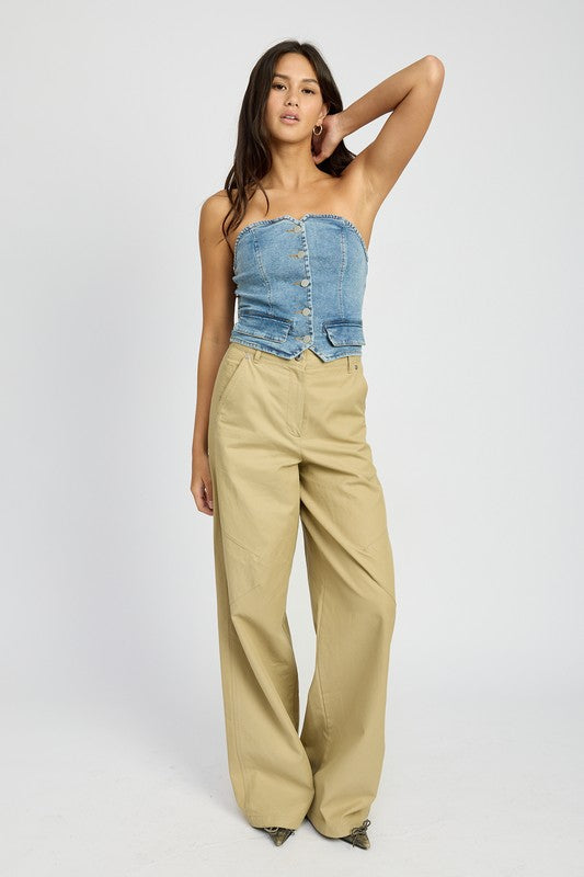 Button Front Denim Bustier Top - Summer at Payton's Online Boutique