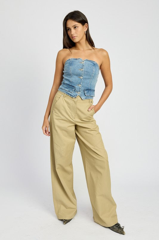 Button Front Denim Bustier Top - Summer at Payton's Online Boutique