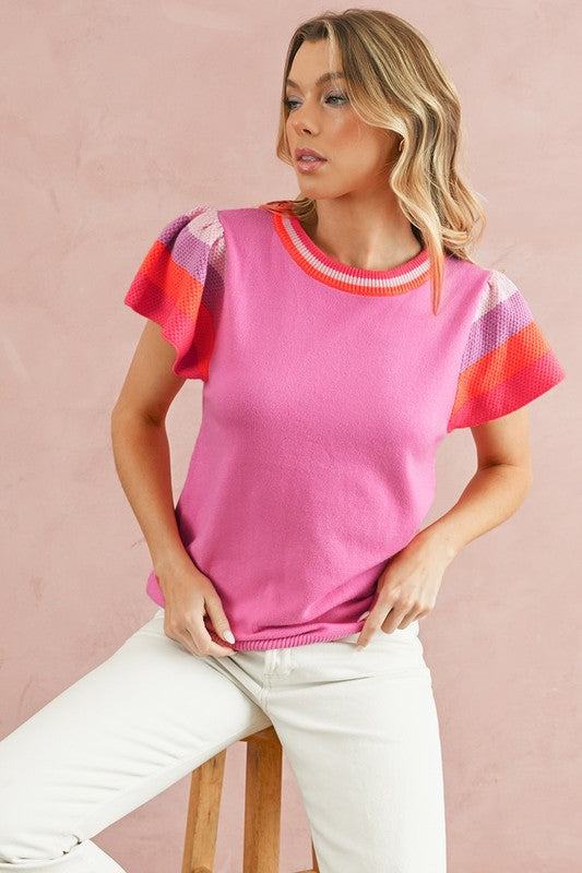 Stripe & Style Contrast Knit Top - Summer at Payton's Online Boutique