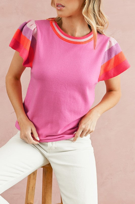 Stripe & Style Contrast Knit Top - Summer at Payton's Online Boutique