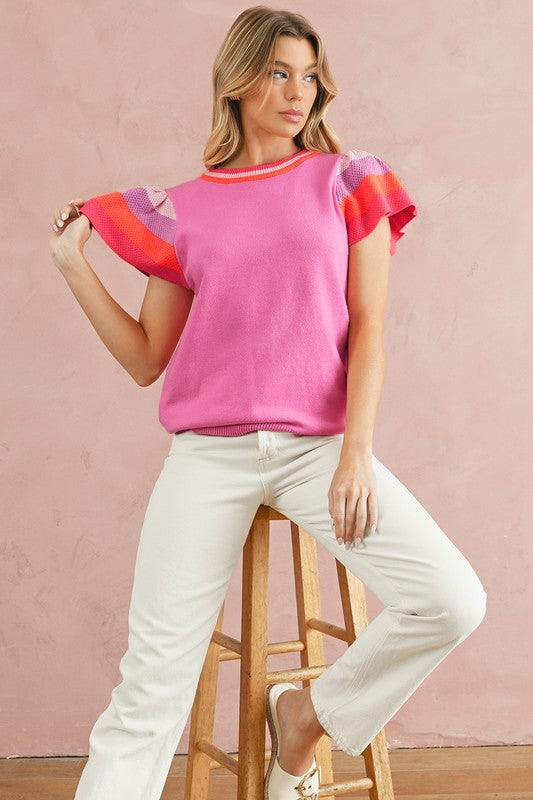 Stripe & Style Contrast Knit Top - Summer at Payton's Online Boutique