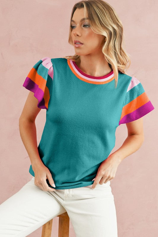 Stripe & Style Contrast Knit Top - Summer at Payton's Online Boutique