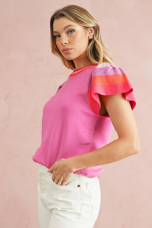 Stripe & Style Contrast Knit Top - Summer at Payton's Online Boutique