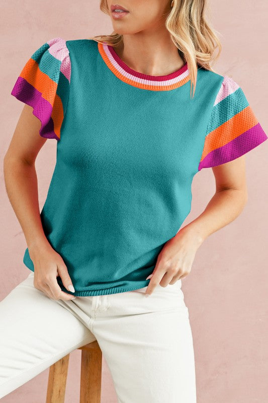 Stripe & Style Contrast Knit Top - Summer at Payton's Online Boutique
