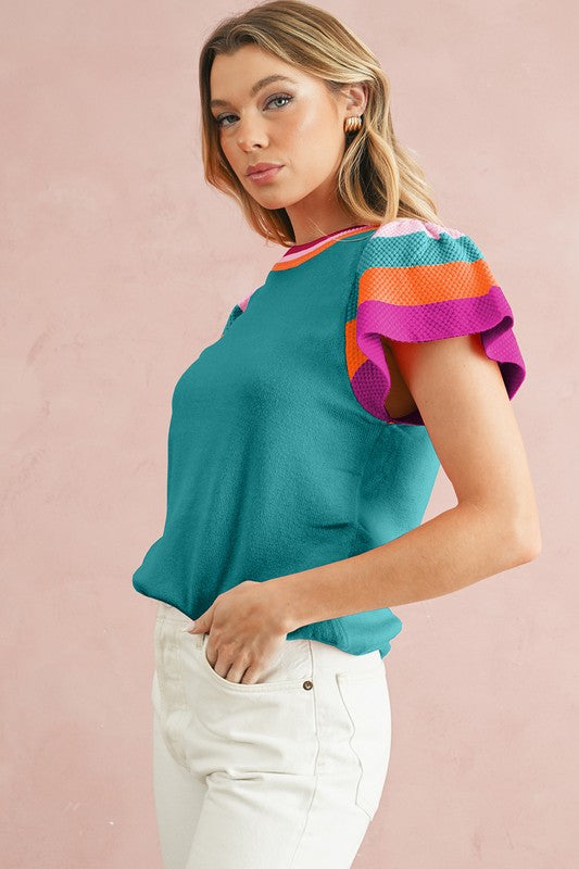 Stripe & Style Contrast Knit Top - Summer at Payton's Online Boutique