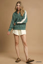 Umgee Contrast Long Sleeve Sweatshirt with Collar