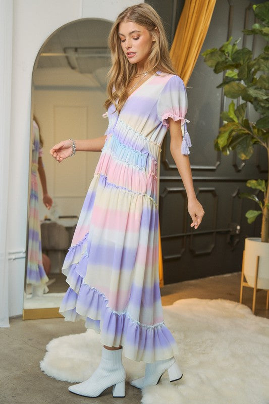 V-Neck short Puff Sleeve Maxi Dress - Summer at Payton's Online Boutique