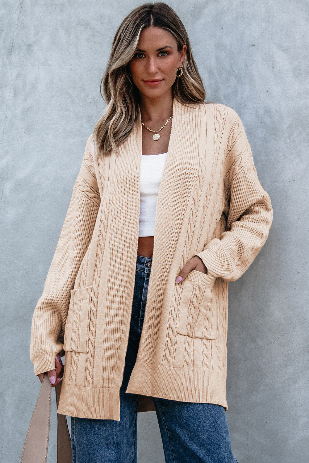 Jade Oversize Chunky Cable Knit Midi-length Cardigan
