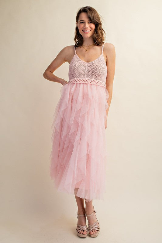 LOVELY TULLE MIDI CROCHET DRESS - Summer at Payton's Online Boutique