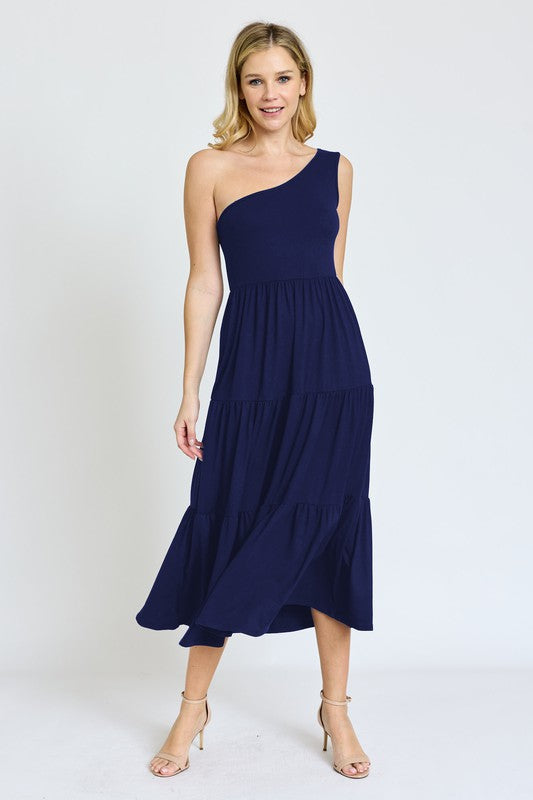 One Shoulder Ruffle Midi Dress - Summer at Payton's Online Boutique