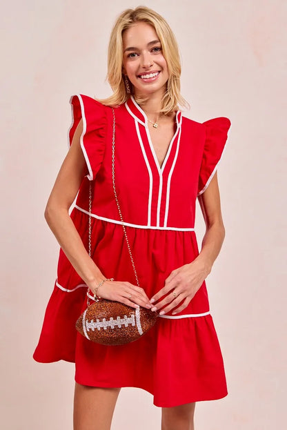 BiBi Gameday Theme Contrast Binding Ruffled Dress