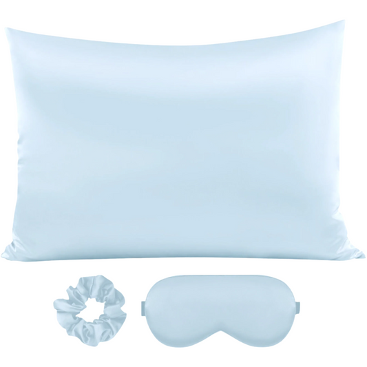 Satin Sleep Set – Light Blue | Pillowcase, Sleep Mask & Scrunchie
