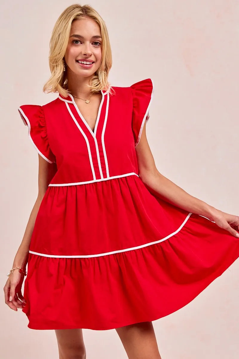 BiBi Gameday Theme Contrast Binding Ruffled Dress
