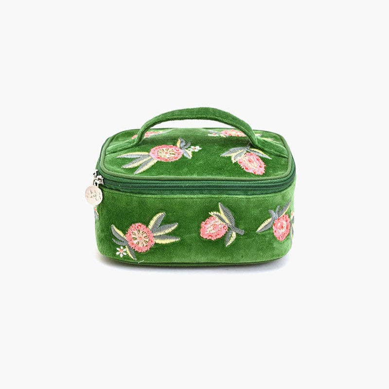 Velvet Embroidered Jewelry Box-Green Peaches