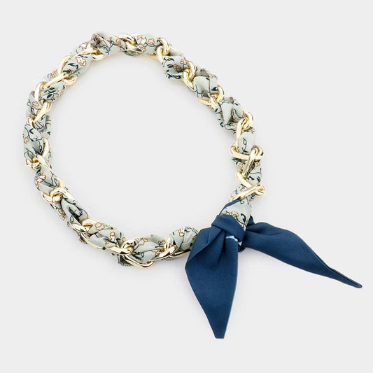 Link Flower Patterned Fabric Necklace – Adjustable 18" Oval Chain