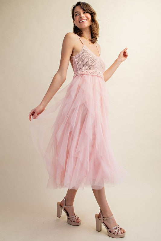 LOVELY TULLE MIDI CROCHET DRESS - Summer at Payton's Online Boutique