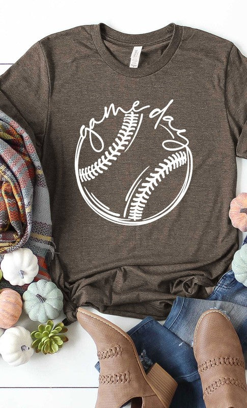 Heather Brown Cursive Game Day Baseball Graphic Tee-Plus Size