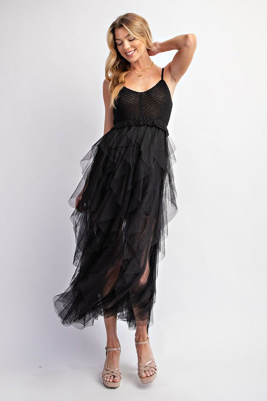LOVELY TULLE MIDI CROCHET DRESS - Summer at Payton's Online Boutique