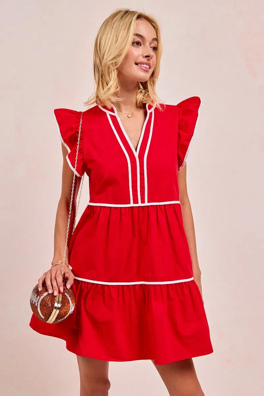 BiBi Gameday Theme Contrast Binding Ruffled Dress