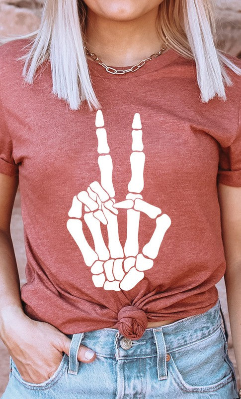 Skeleton Peace Sign Graphic Tee - Summer at Payton's Online Boutique