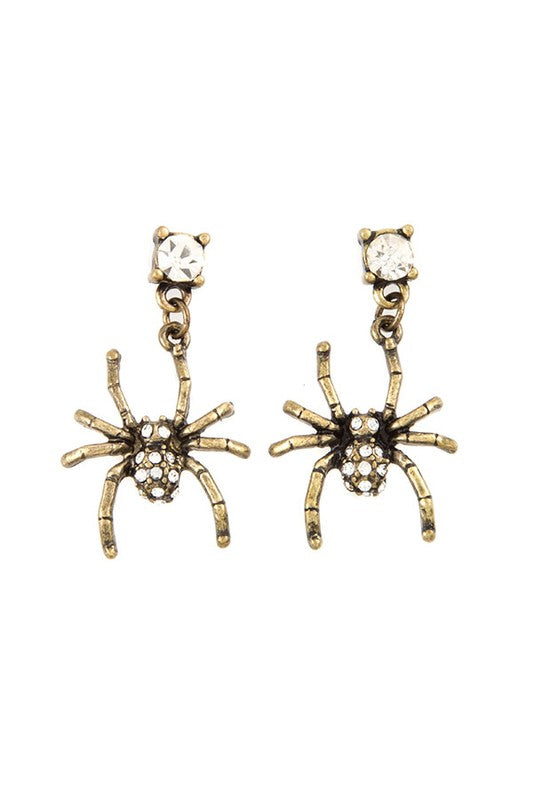 Dangle Rhinestone Spider Earrings