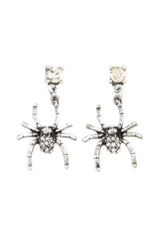 Dangle Rhinestone Spider Earrings