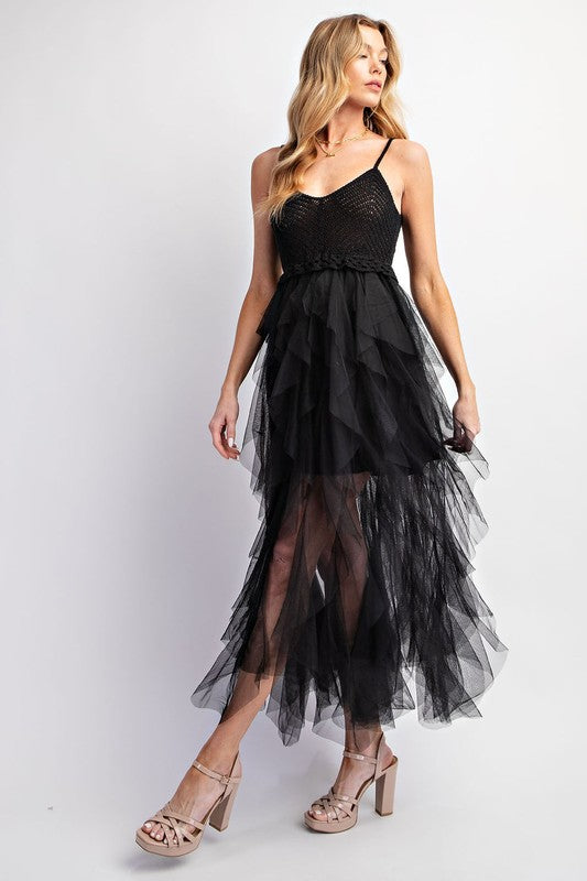 LOVELY TULLE MIDI CROCHET DRESS - Summer at Payton's Online Boutique