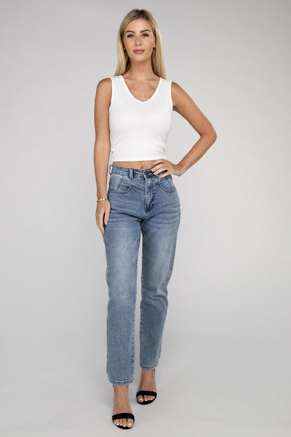 Ribbed Scoop Neck Cropped Sleeveless Top