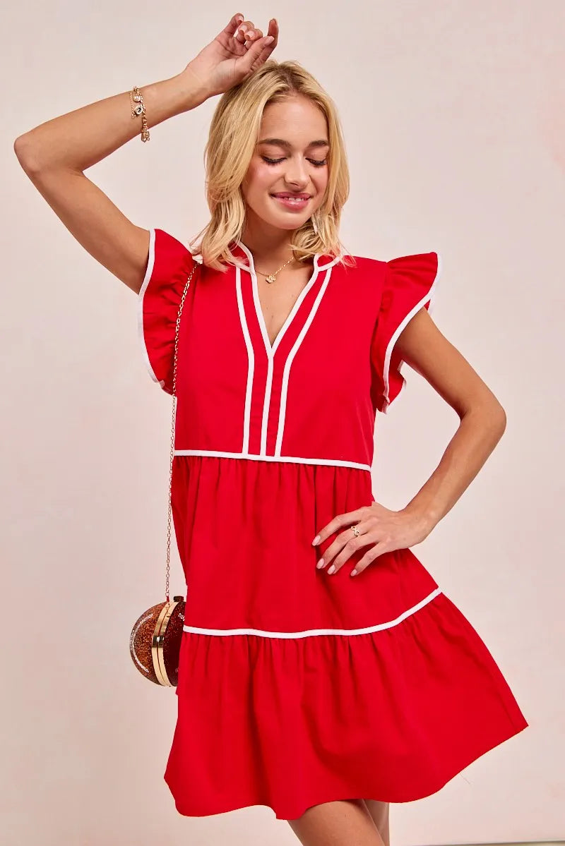 BiBi Gameday Theme Contrast Binding Ruffled Dress